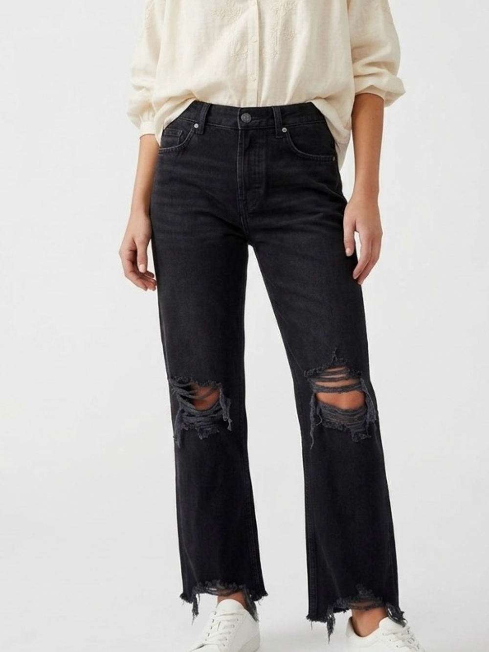 NWT Free People Maggie Straight Leg Jeans Washed Black 26 Indie Sleaze Edgy